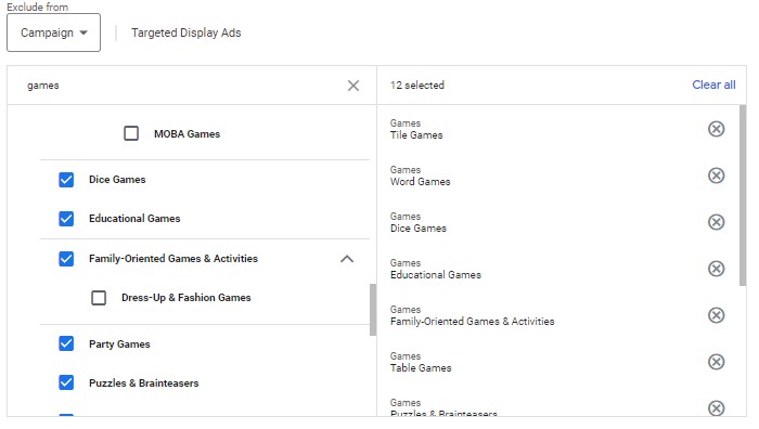 Gaming Exclusions