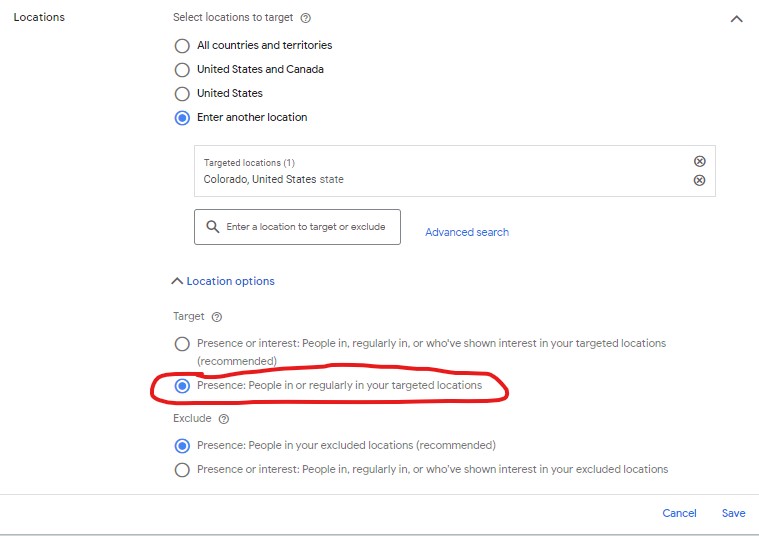 presence in Adwords